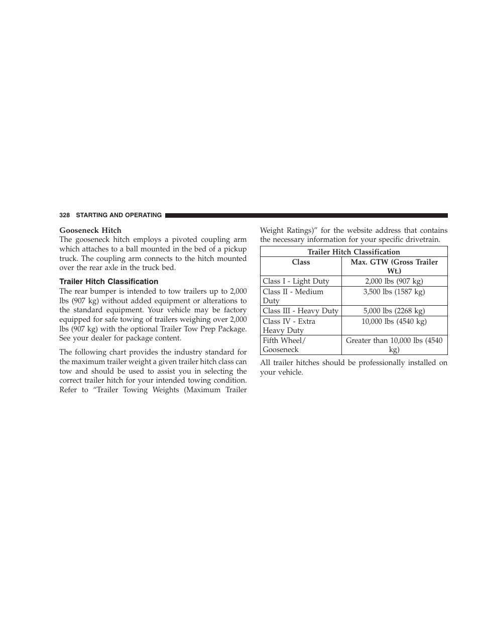 Trailer hitch classification | Dodge 2007 HB Durango User Manual | Page 328 / 475