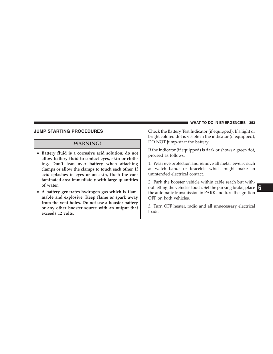 Jump starting procedures | Dodge 2007 HB Durango User Manual | Page 353 / 475