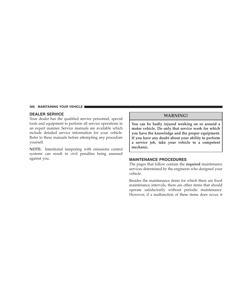 Dealer service, Maintenance procedures | Dodge 2007 HB Durango User Manual | Page 366 / 475