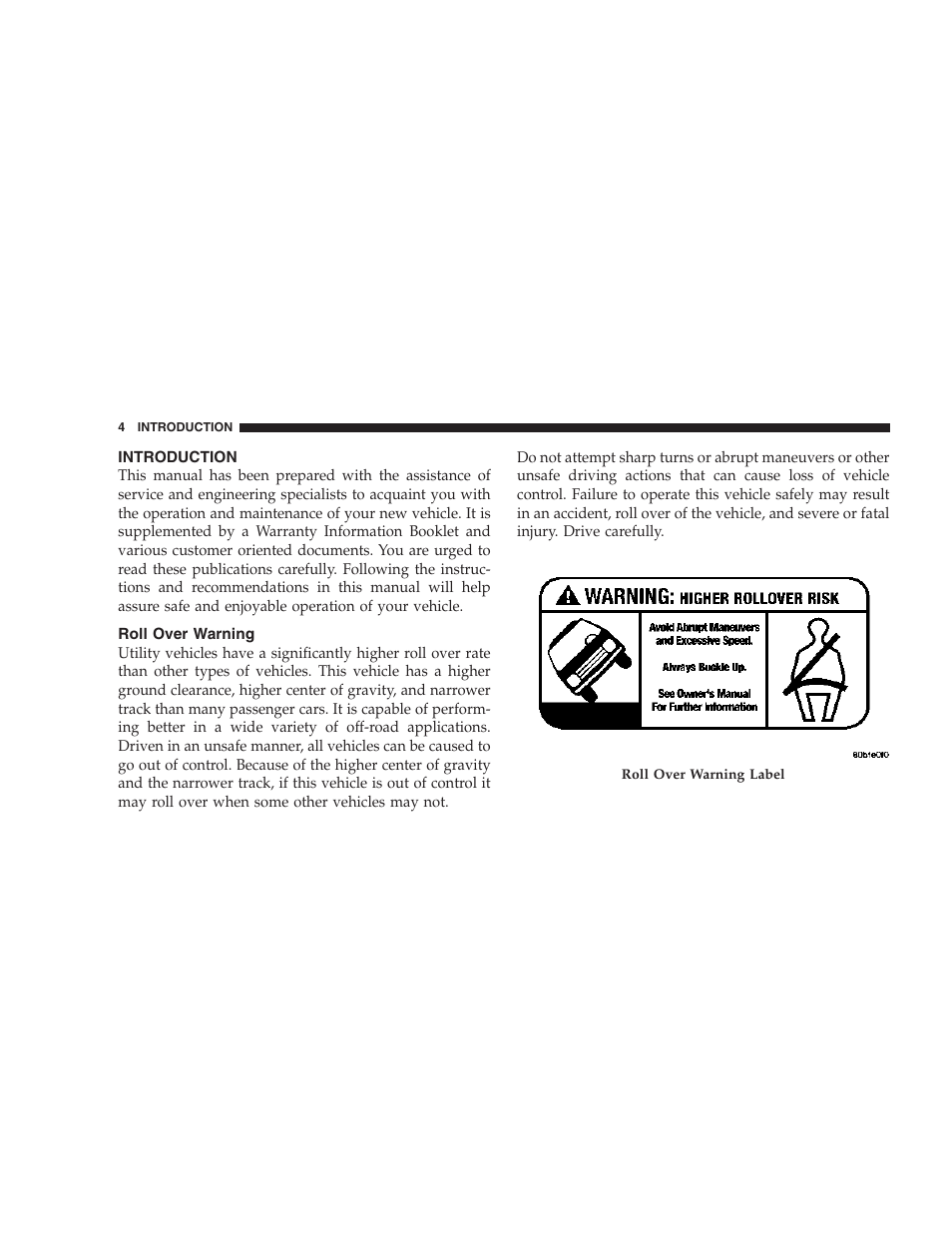 Introduction, Roll over warning | Dodge 2007 HB Durango User Manual | Page 4 / 475