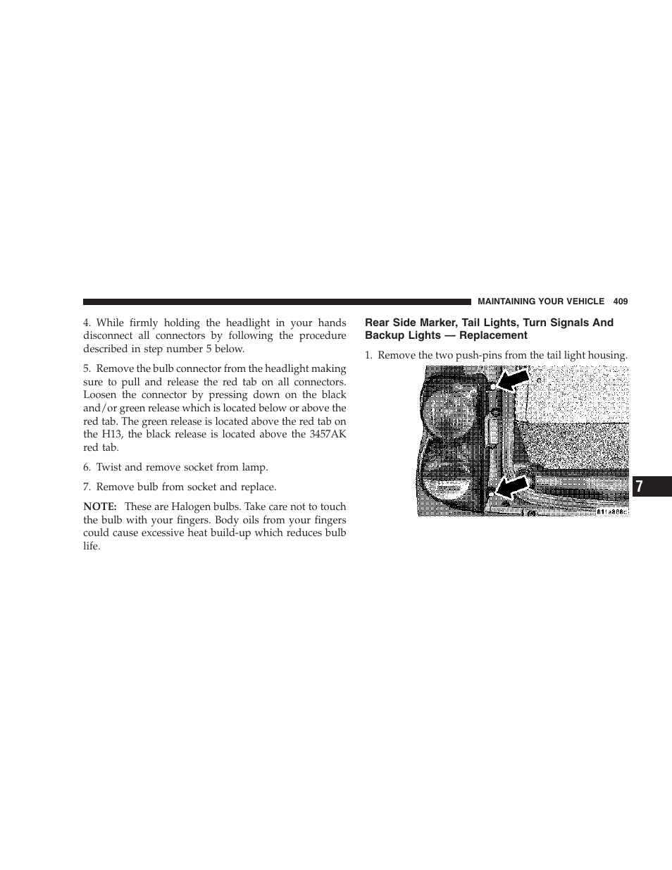 Rear side marker, tail lights, turn signals and, Backup lights — replacement | Dodge 2007 HB Durango User Manual | Page 409 / 475