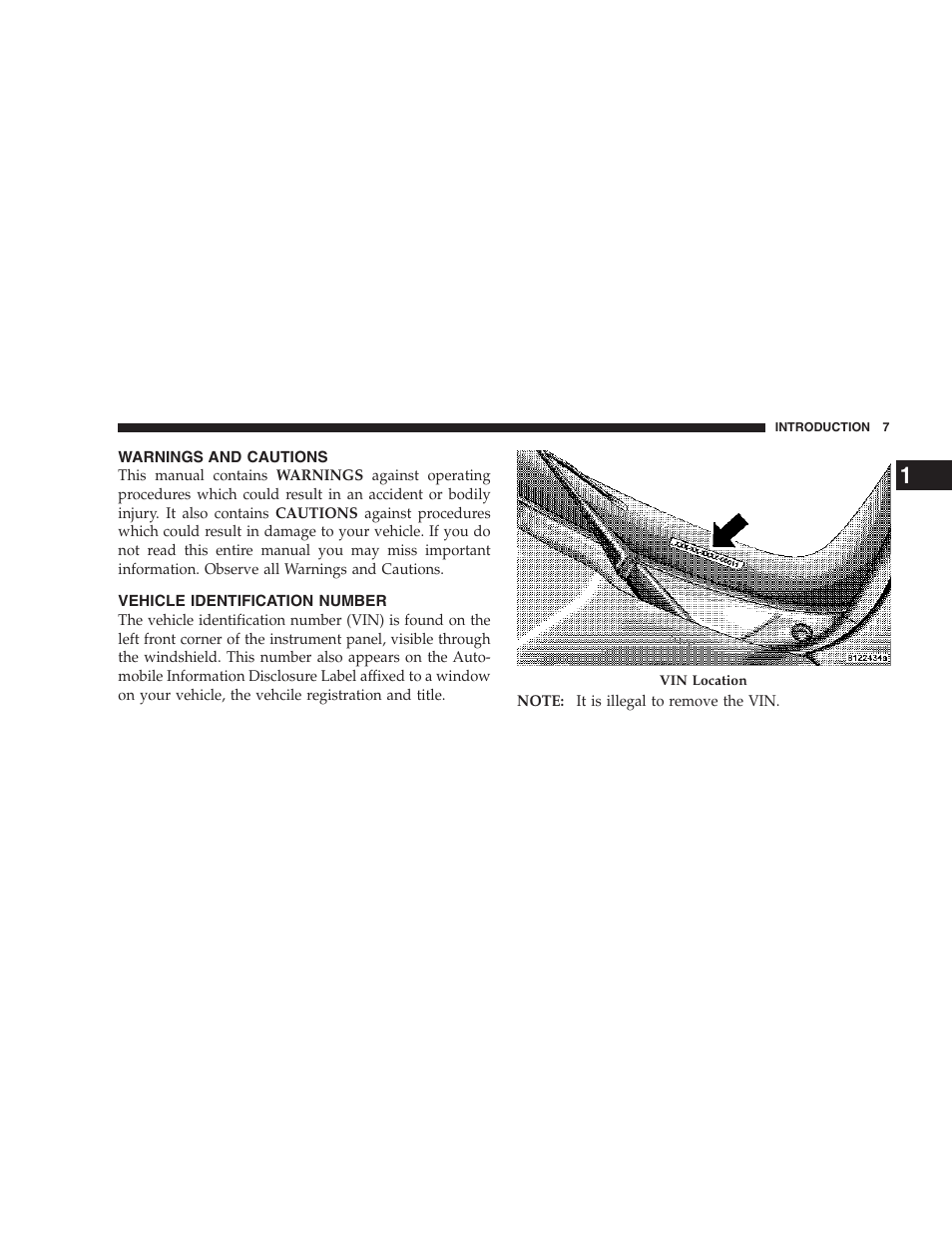 Warnings and cautions, Vehicle identification number | Dodge 2007 HB Durango User Manual | Page 7 / 475