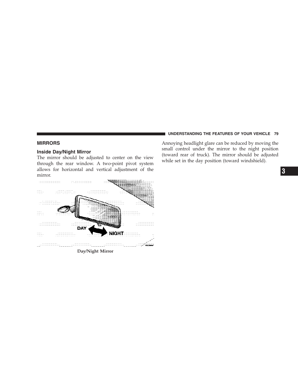 Mirrors, Inside day/night mirror | Dodge 2007 HB Durango User Manual | Page 79 / 475