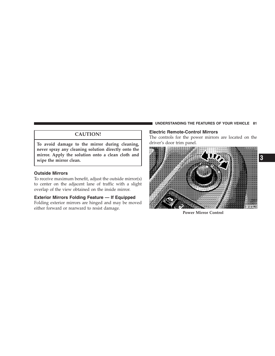 Outside mirrors, Exterior mirrors folding feature, If equipped | Electric remote-control mirrors | Dodge 2007 HB Durango User Manual | Page 81 / 475