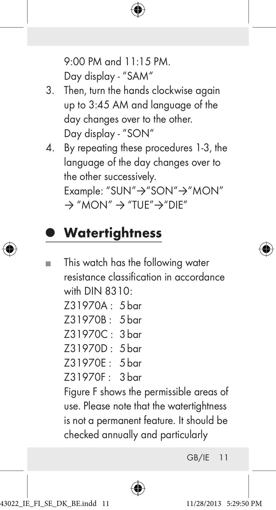 Watertightness | Auriol Z31970 User Manual | Page 11 / 65