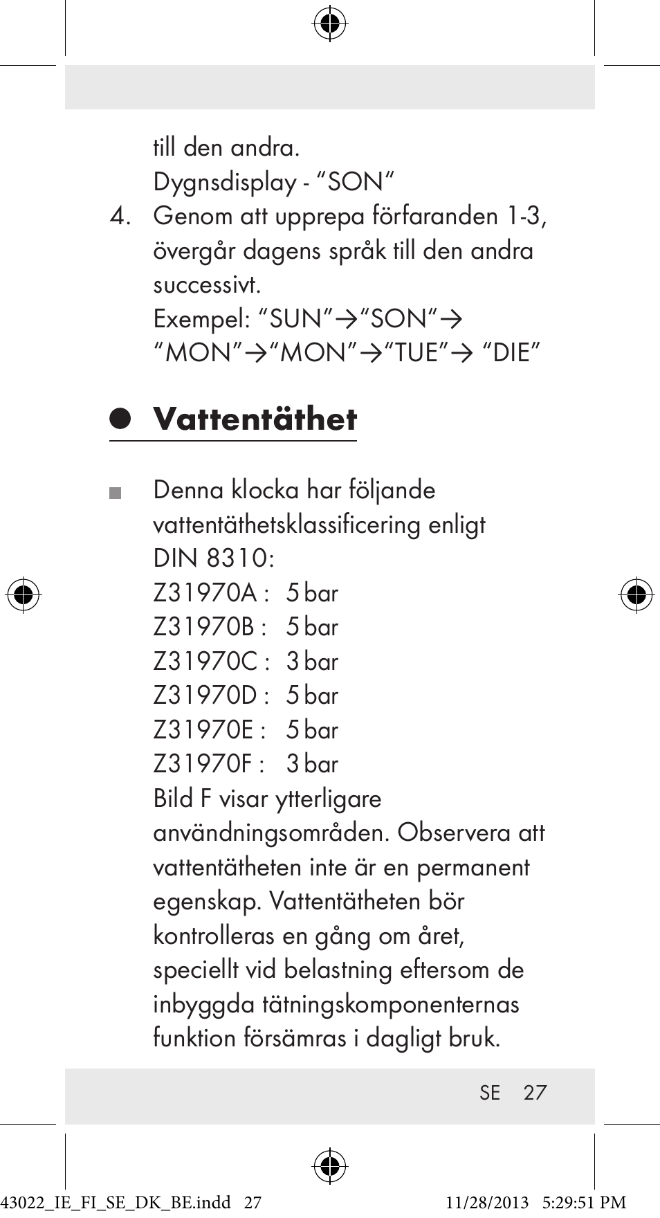 Vattentäthet | Auriol Z31970 User Manual | Page 27 / 65