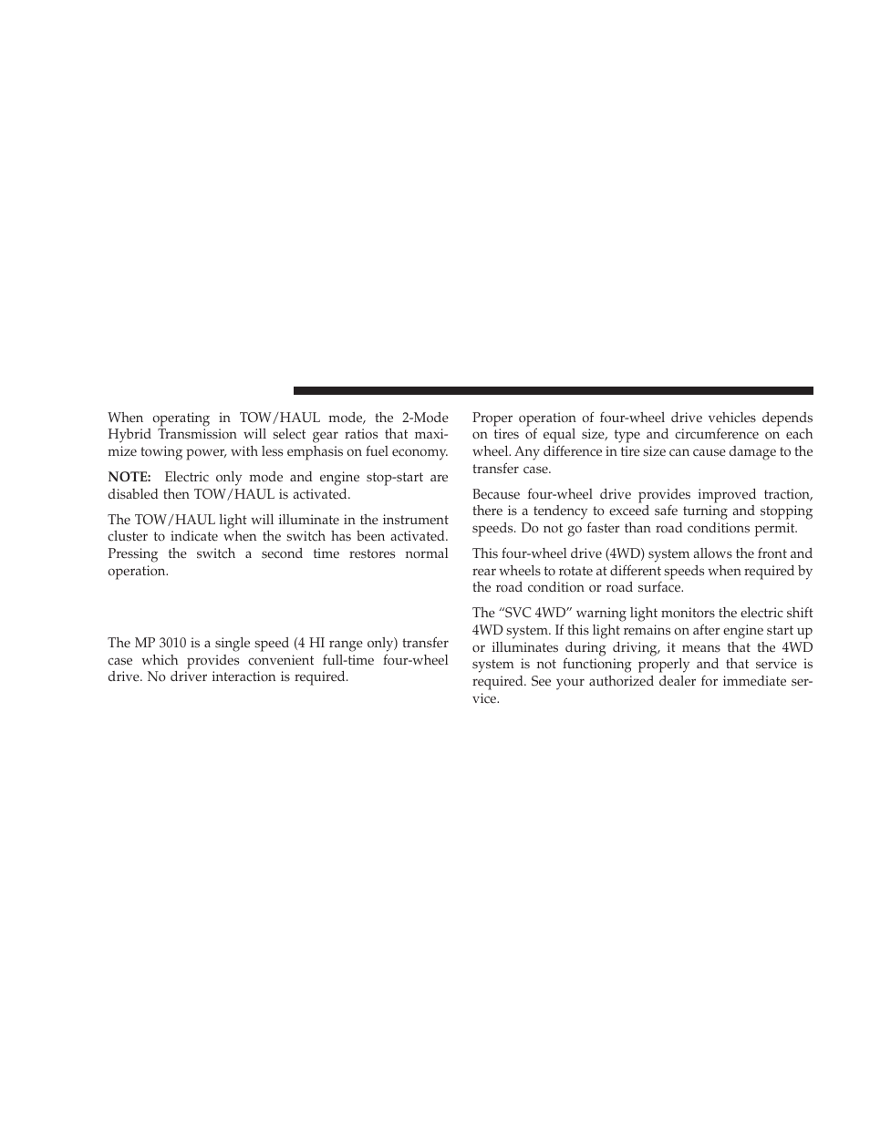 Four-wheel drive operation, Mp 3010 active on demand transfer case, Mp 3010 “active on demand” transfer | Case | Chrysler 2009 Aspen Hybrid User Manual | Page 64 / 138