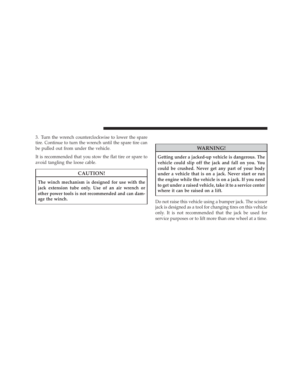 Tire changing procedure | Chrysler 2009 Aspen Hybrid User Manual | Page 72 / 138