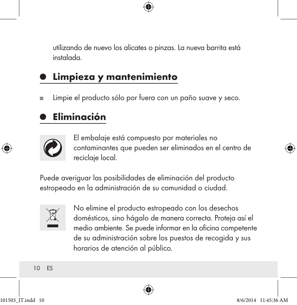 Limpieza y mantenimiento, Eliminación | Auriol 101503-14-xx User Manual | Page 10 / 45