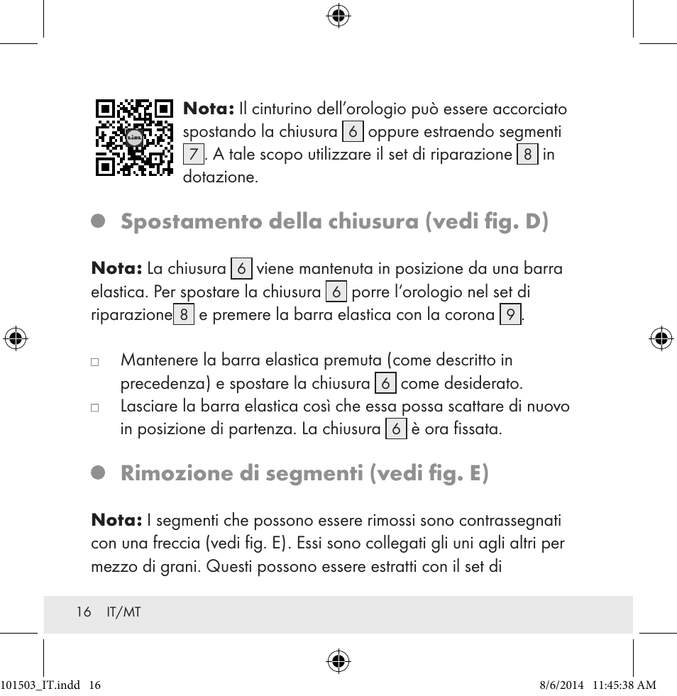 Spostamento della chiusura (vedi fig. d), Rimozione di segmenti (vedi fig. e) | Auriol 101503-14-xx User Manual | Page 16 / 45