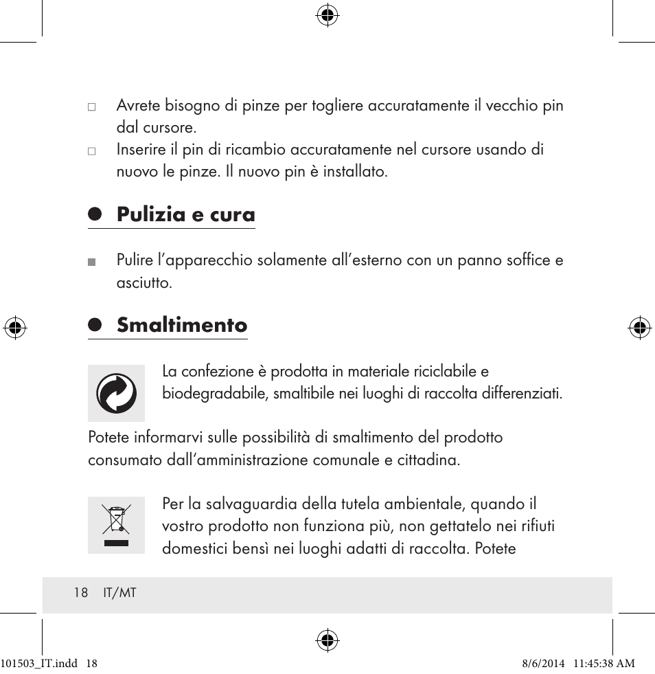 Pulizia e cura, Smaltimento | Auriol 101503-14-xx User Manual | Page 18 / 45