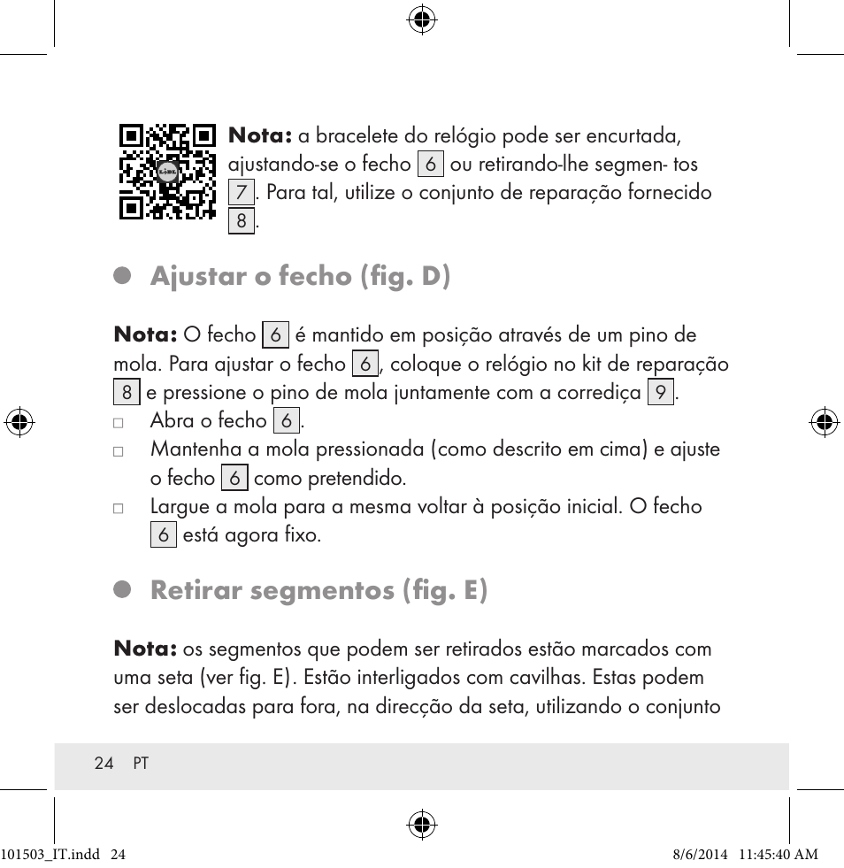 Ajustar o fecho (fig. d), Retirar segmentos (fig. e) | Auriol 101503-14-xx User Manual | Page 24 / 45