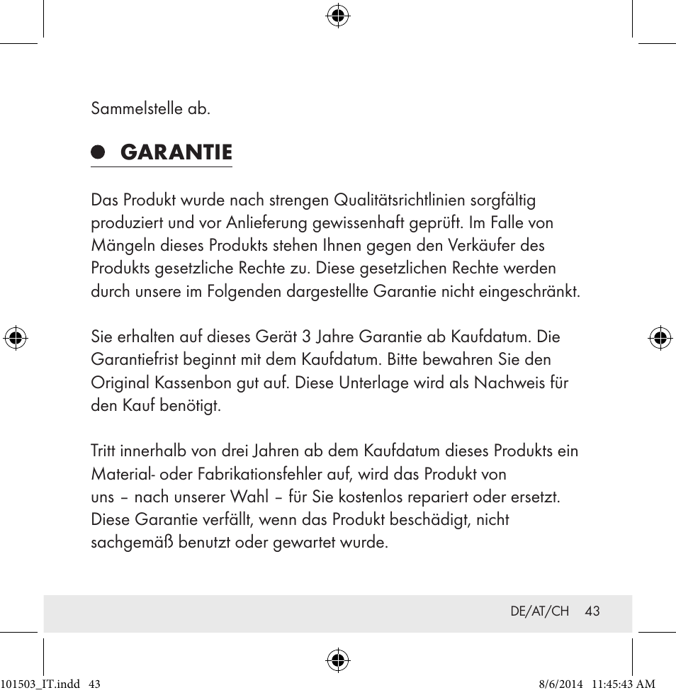 Garantie | Auriol 101503-14-xx User Manual | Page 43 / 45