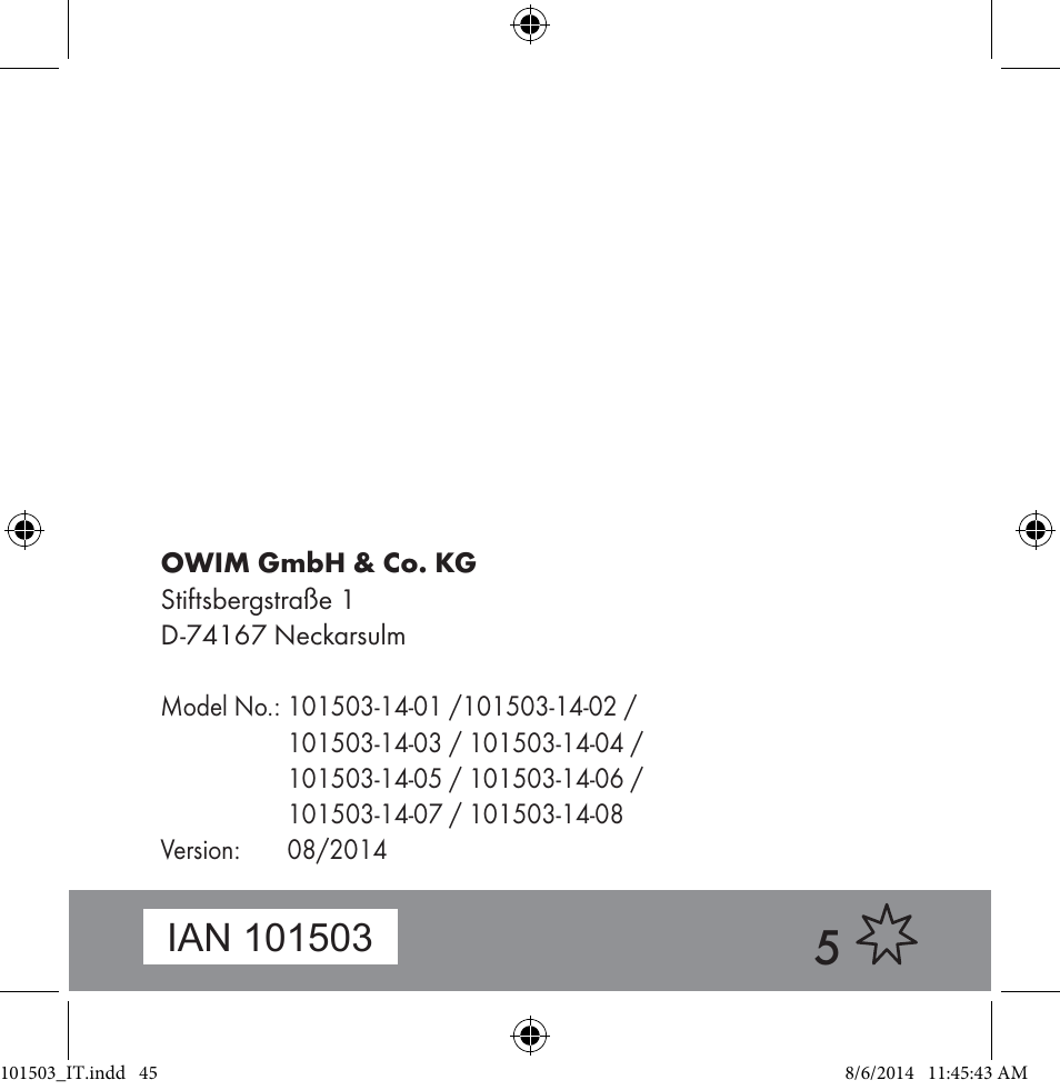 Auriol 101503-14-xx User Manual | Page 45 / 45