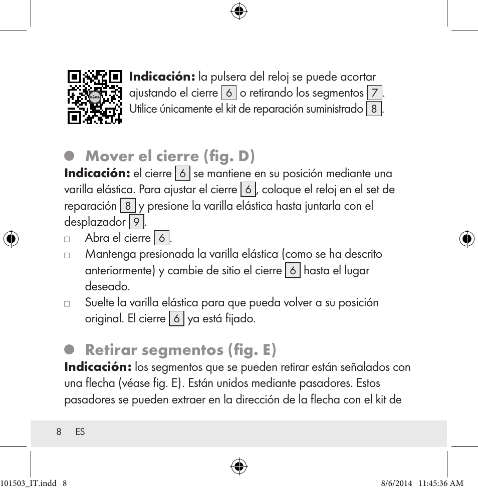 Mover el cierre (fig. d), Retirar segmentos (fig. e) | Auriol 101503-14-xx User Manual | Page 8 / 45