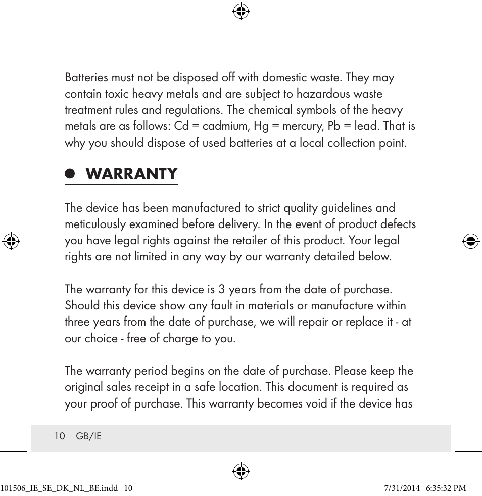 Warranty | Auriol 101506-14-xx User Manual | Page 10 / 51