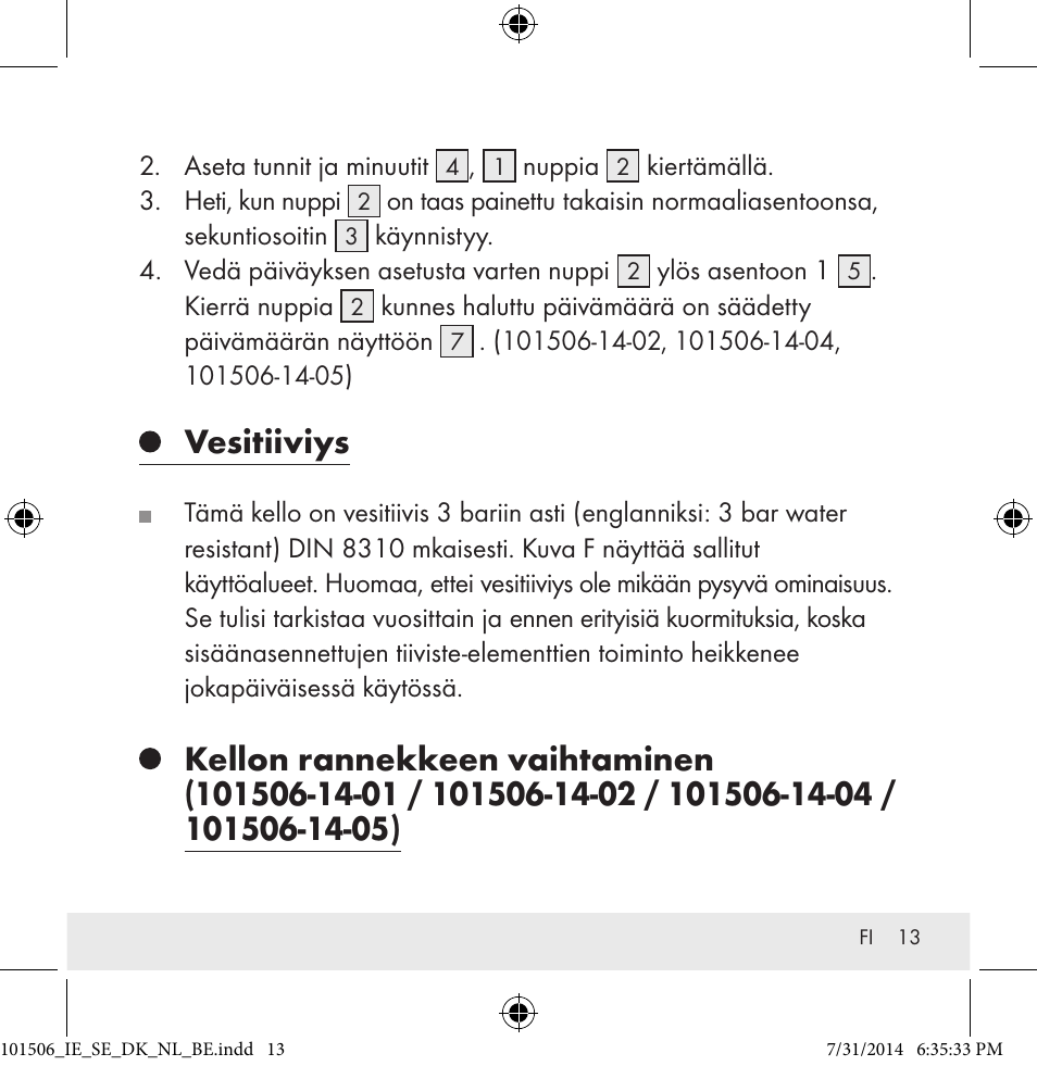 Vesitiiviys | Auriol 101506-14-xx User Manual | Page 13 / 51