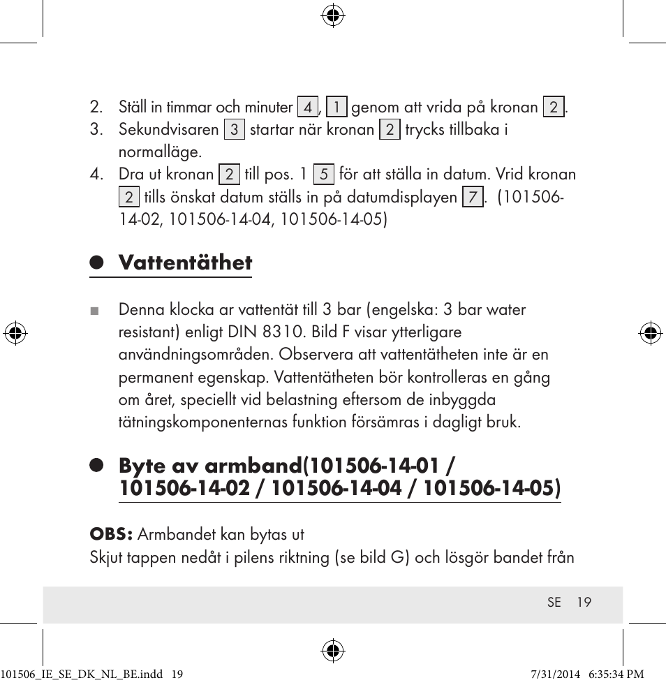 Vattentäthet | Auriol 101506-14-xx User Manual | Page 19 / 51