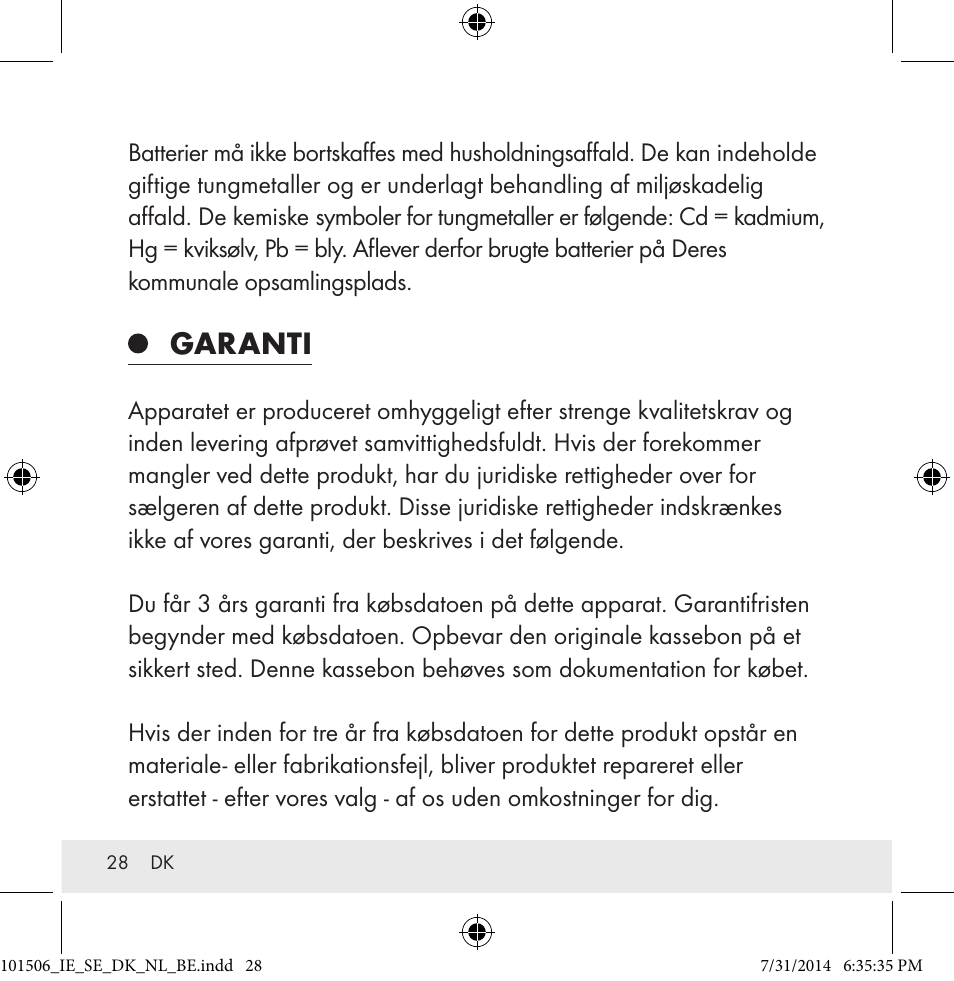 Garanti | Auriol 101506-14-xx User Manual | Page 28 / 51