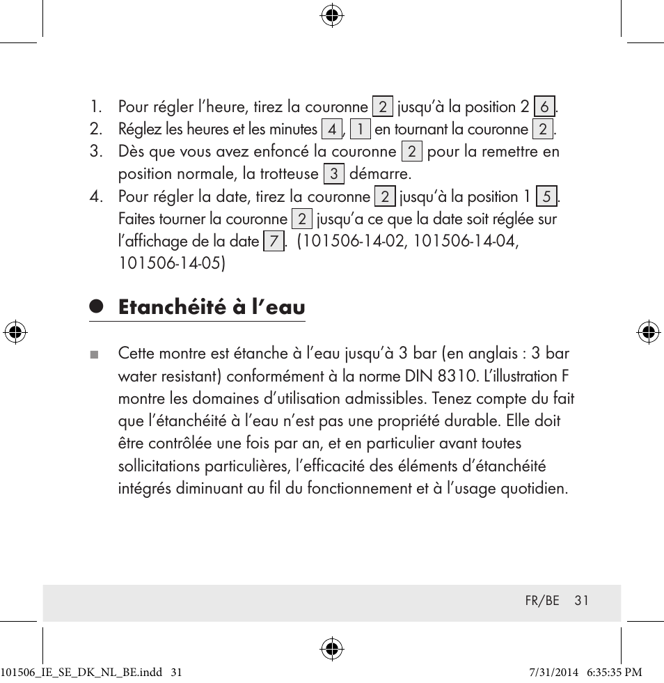 Etanchéité à l’eau | Auriol 101506-14-xx User Manual | Page 31 / 51