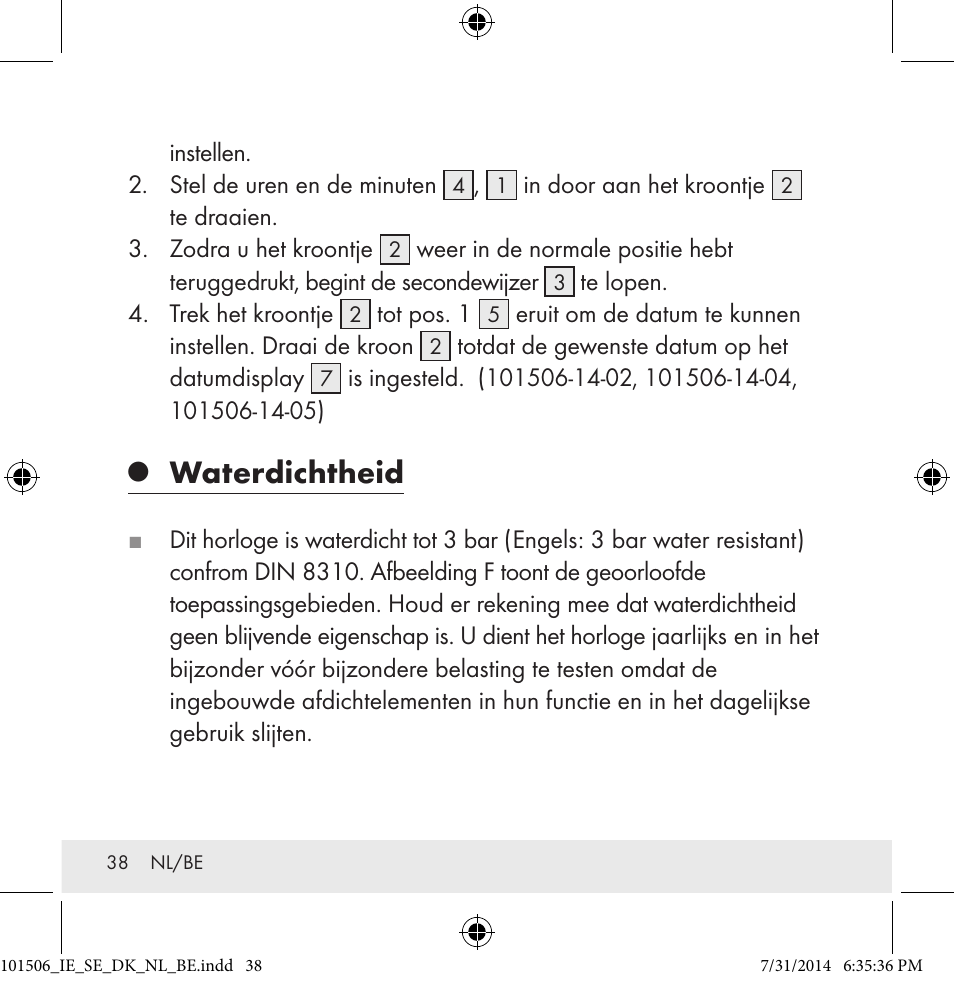 Waterdichtheid | Auriol 101506-14-xx User Manual | Page 38 / 51