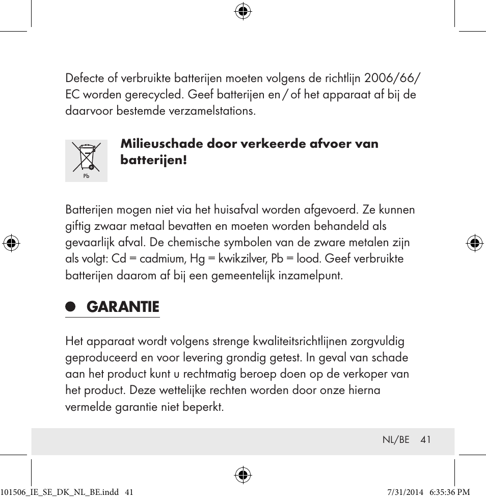 Garantie | Auriol 101506-14-xx User Manual | Page 41 / 51