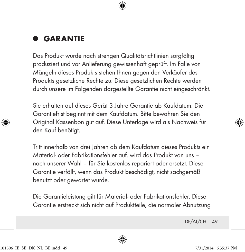 Garantie | Auriol 101506-14-xx User Manual | Page 49 / 51