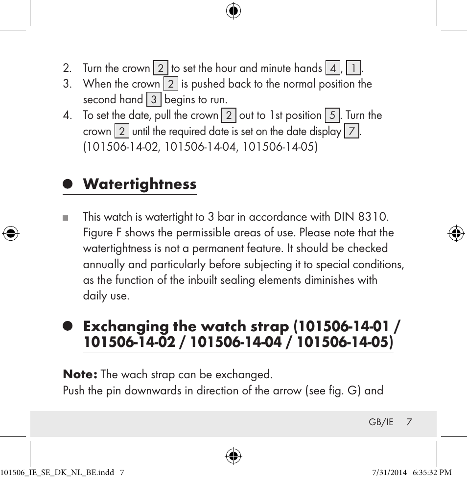 Watertightness | Auriol 101506-14-xx User Manual | Page 7 / 51