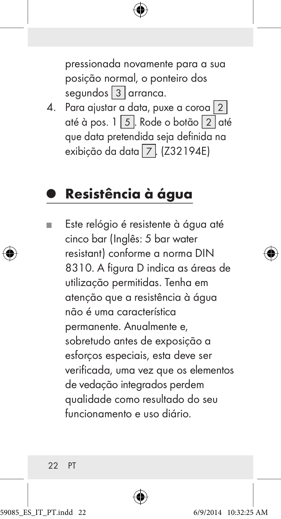 Resistência à água | Auriol Z32194 User Manual | Page 22 / 42