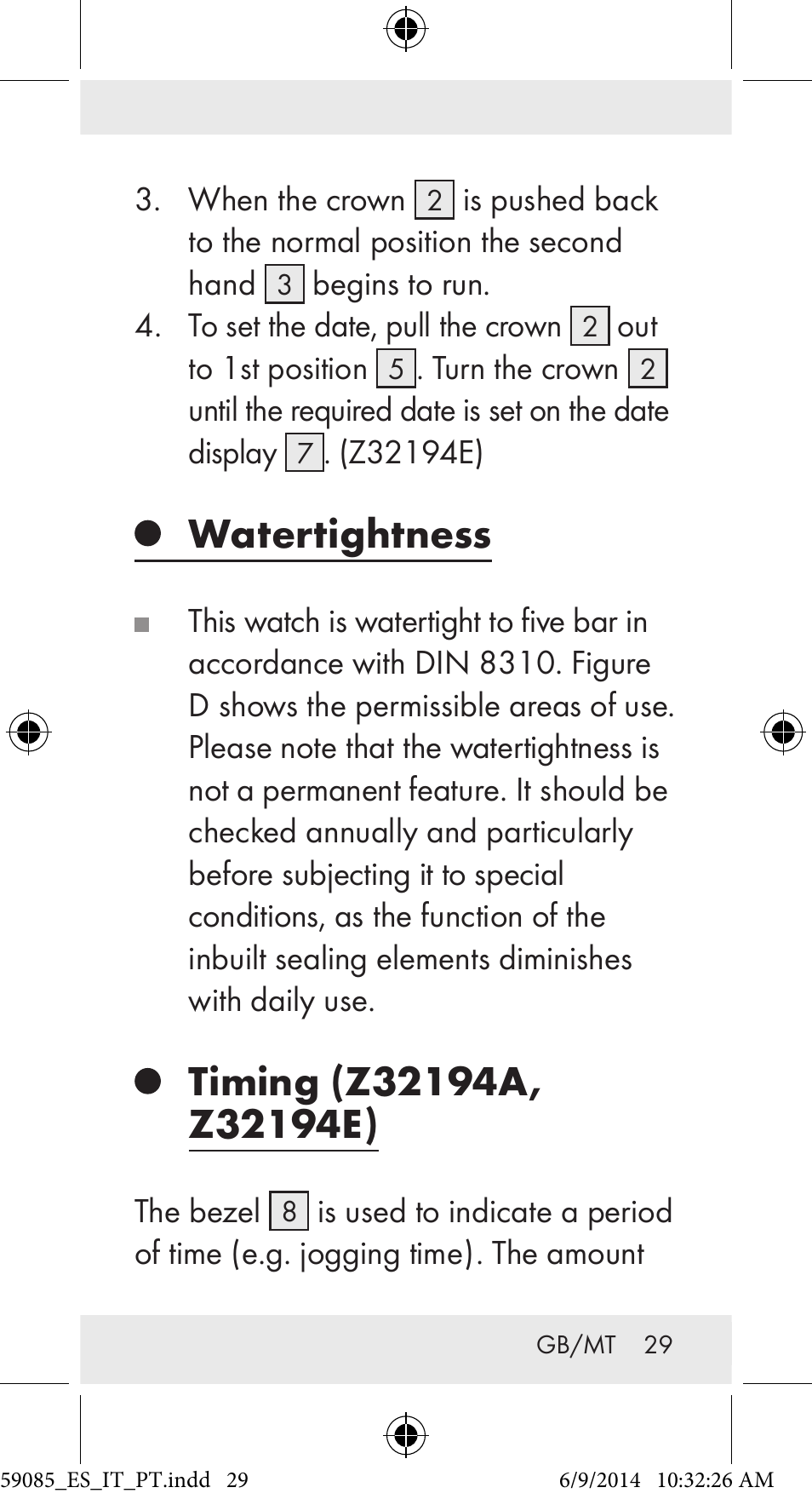 Watertightness | Auriol Z32194 User Manual | Page 29 / 42