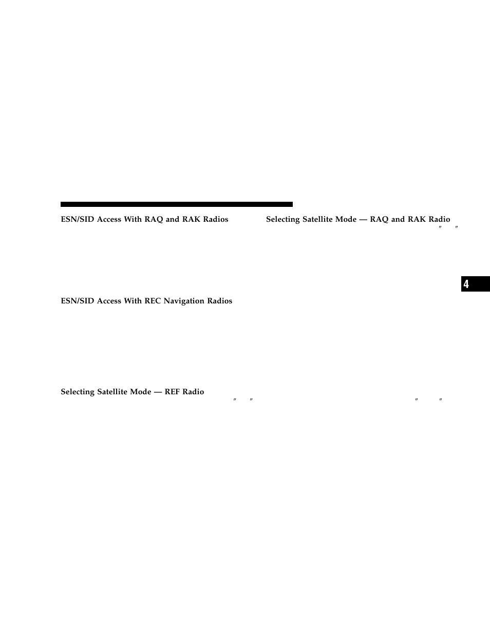 Selecting satellite mode in ref, raq, and, Rak radios, Selecting a channel | Dodge 2006 LX Magnum User Manual | Page 179 / 376