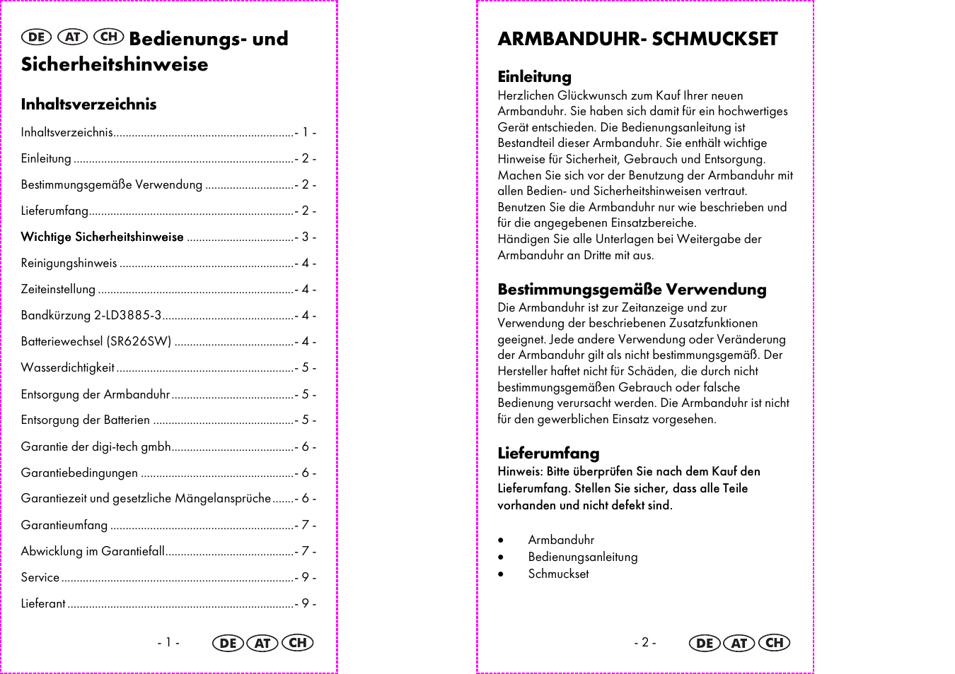 Bedienungs- und sicherheitshinweise, Armbanduhr- schmuckset | Auriol 2-LD3885 User Manual | Page 2 / 18