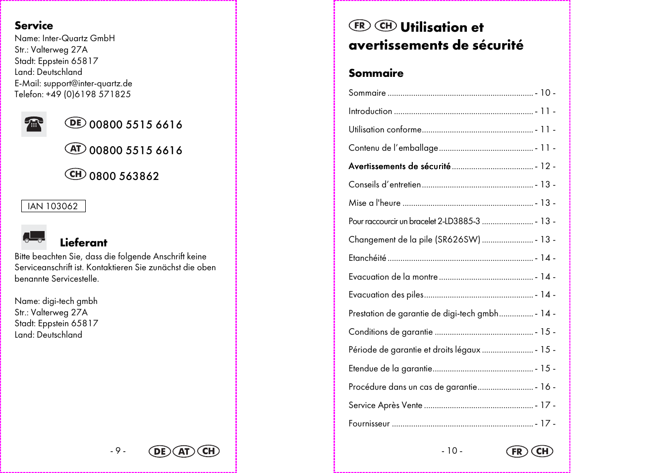 Utilisation et avertissements de sécurité | Auriol 2-LD3885 User Manual | Page 6 / 18