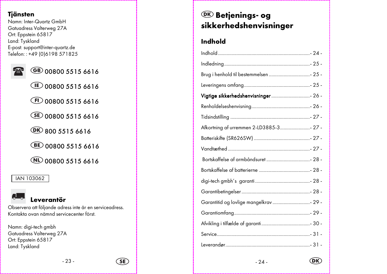 Betjenings- og sikkerhedshenvisninger | Auriol 2-LD3885 User Manual | Page 13 / 30