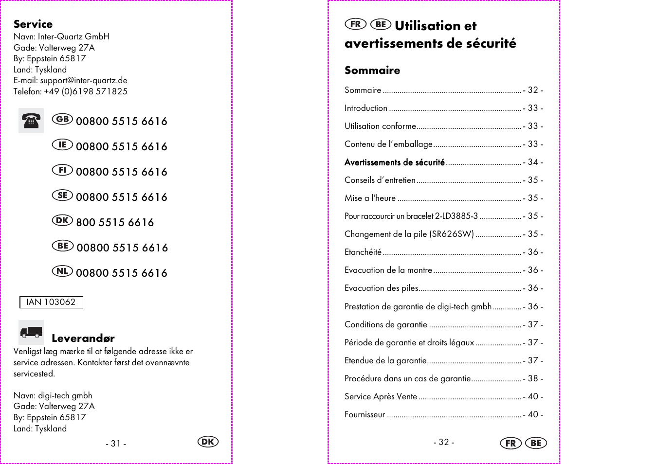 Utilisation et avertissements de sécurité | Auriol 2-LD3885 User Manual | Page 17 / 30