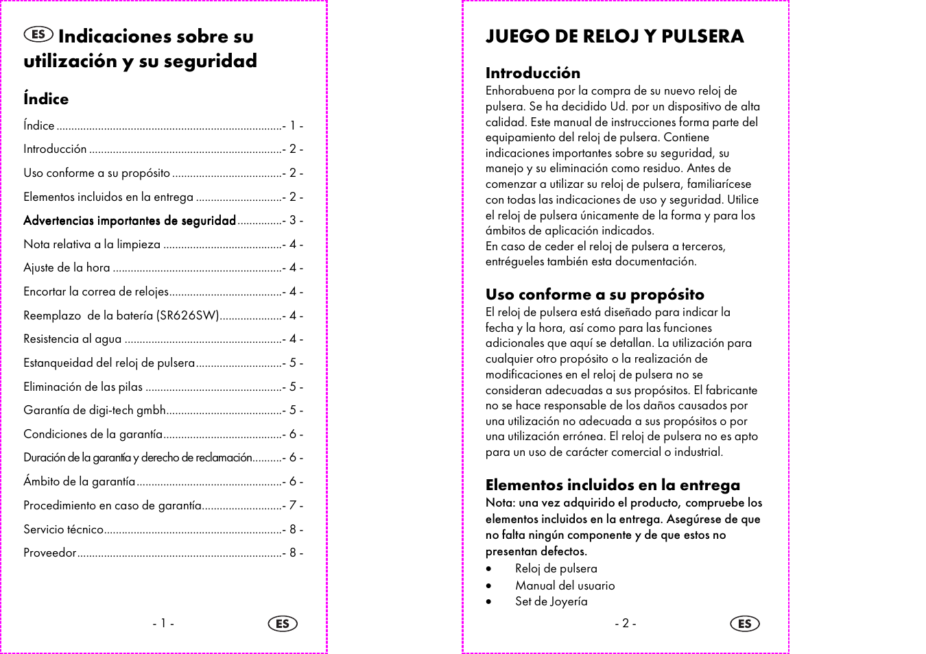 Indicaciones sobre su utilización y su seguridad, Juego de reloj y pulsera | Auriol 2-LD3885 User Manual | Page 2 / 22