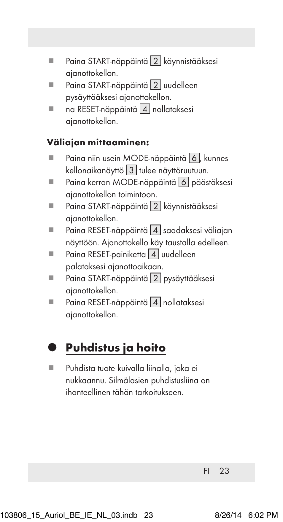 Puhdistus ja hoito | Auriol 103806-14-xx User Manual | Page 24 / 79