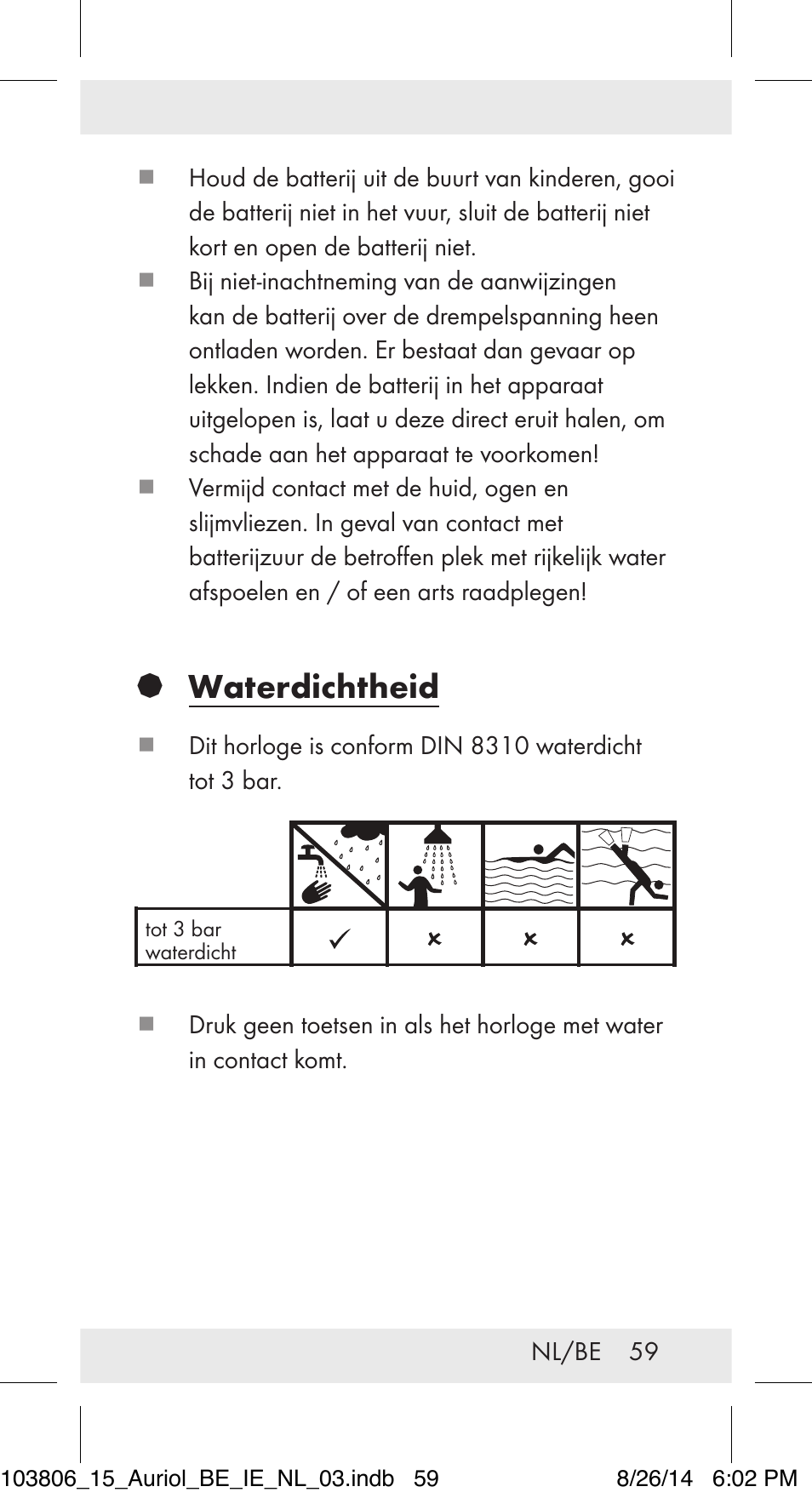 Waterdichtheid | Auriol 103806-14-xx User Manual | Page 60 / 79