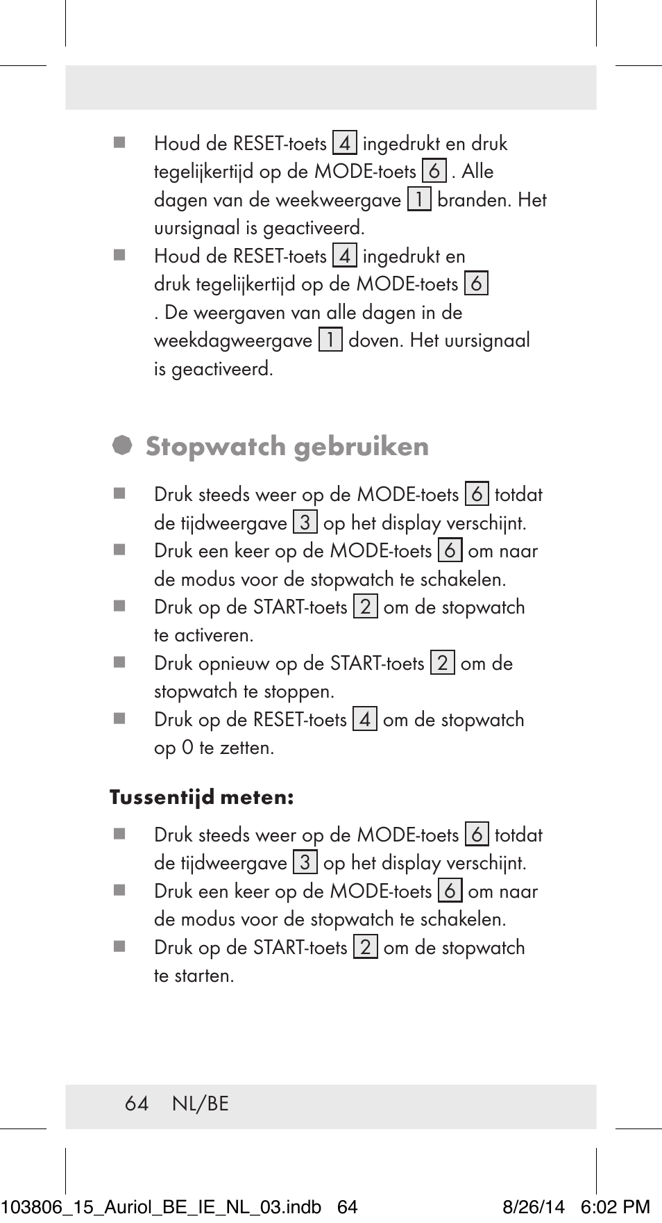 Stopwatch gebruiken | Auriol 103806-14-xx User Manual | Page 65 / 79