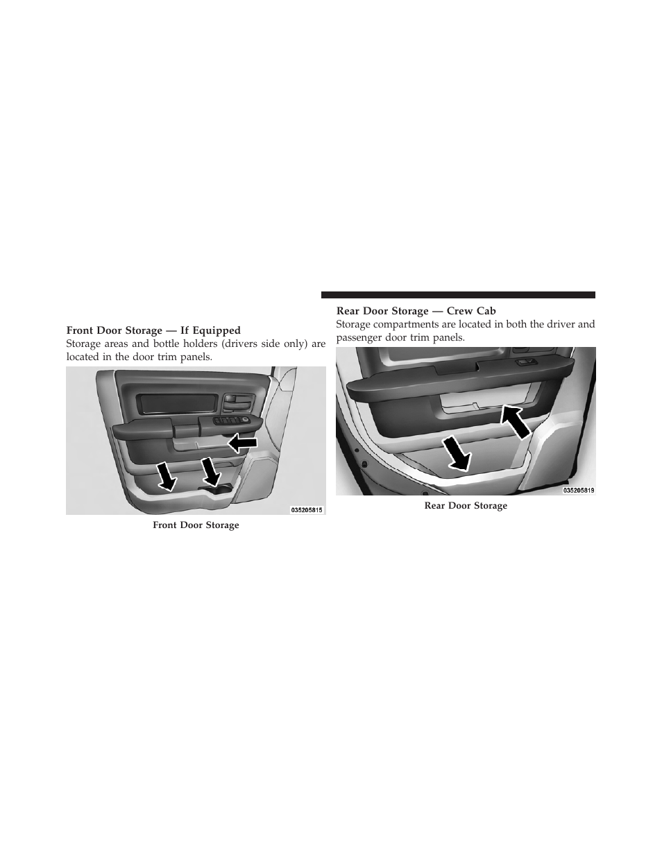 Door storage | Dodge 2010 Ram Truck User Manual | Page 163 / 610