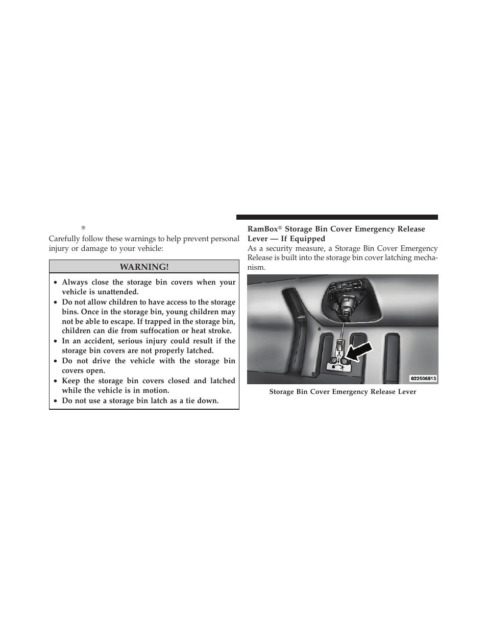 Rambox safety warning, Rambox௡ safety warning | Dodge 2010 Ram Truck User Manual | Page 177 / 610