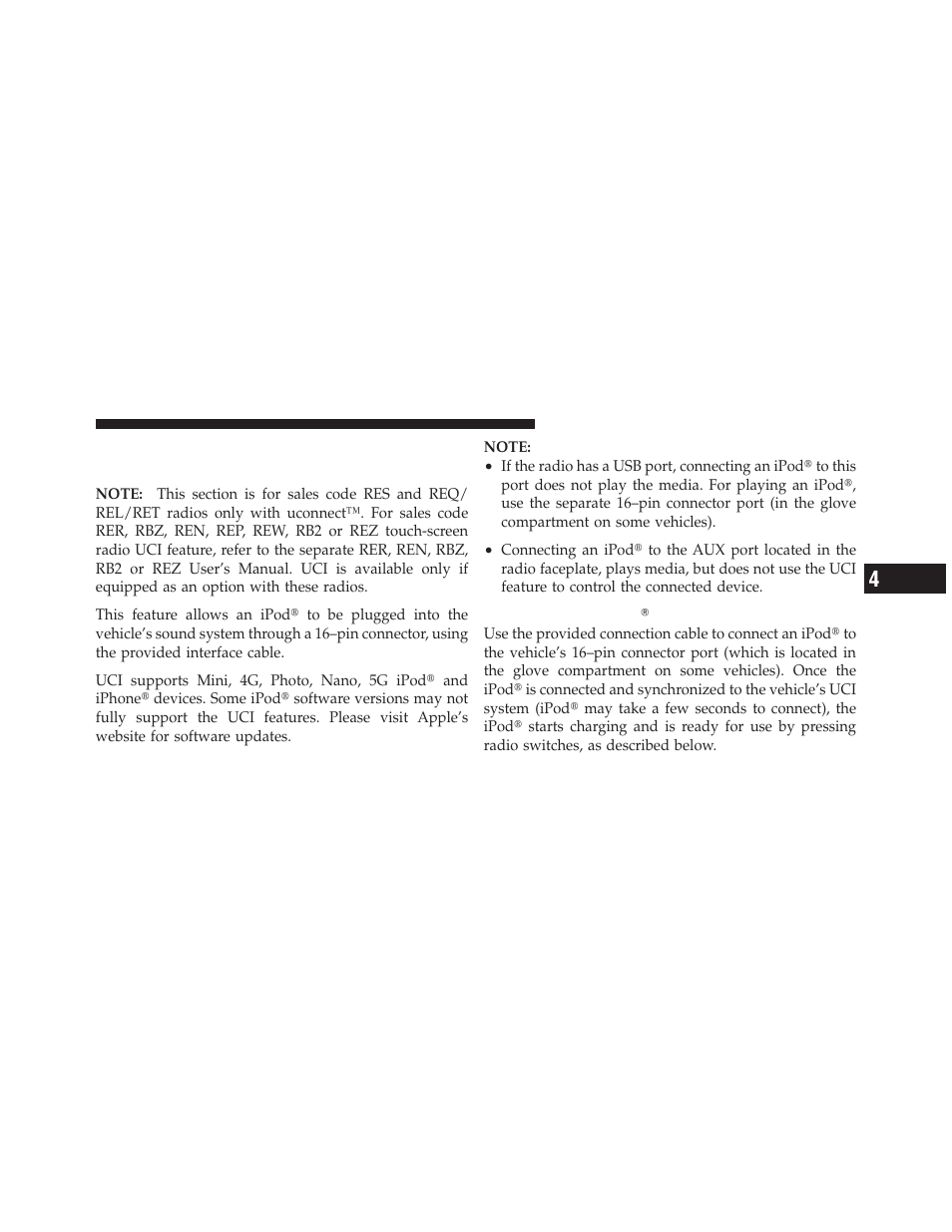 Connecting the ipod, Universal consumer interface (uci) 0.5 — if, Equipped | Dodge 2010 Ram Truck User Manual | Page 266 / 610