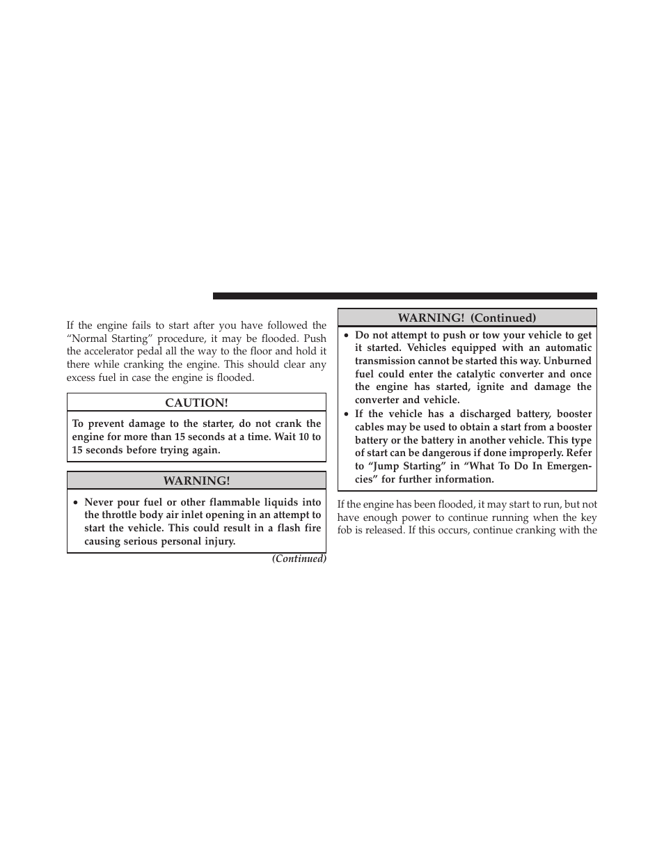 If engine fails to start | Dodge 2010 Ram Truck User Manual | Page 299 / 610