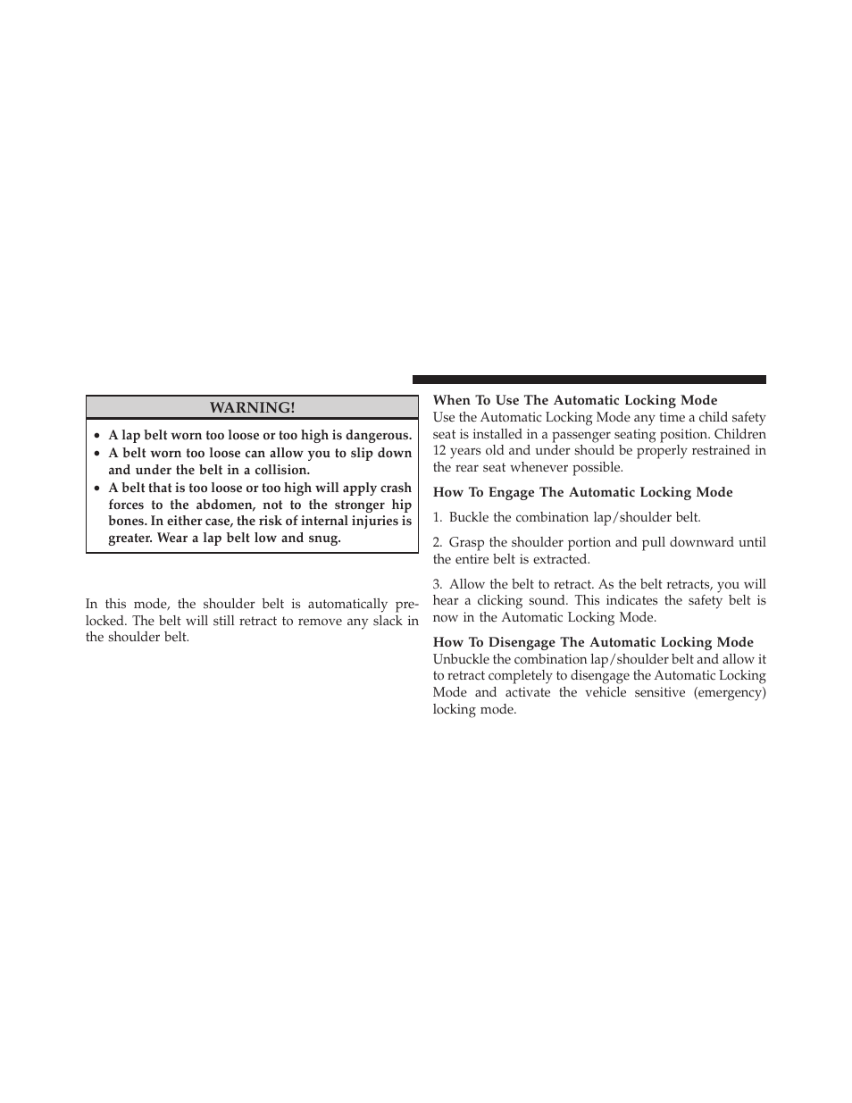Automatic locking retractor (alr) mode, If equipped | Dodge 2010 Ram Truck User Manual | Page 49 / 610