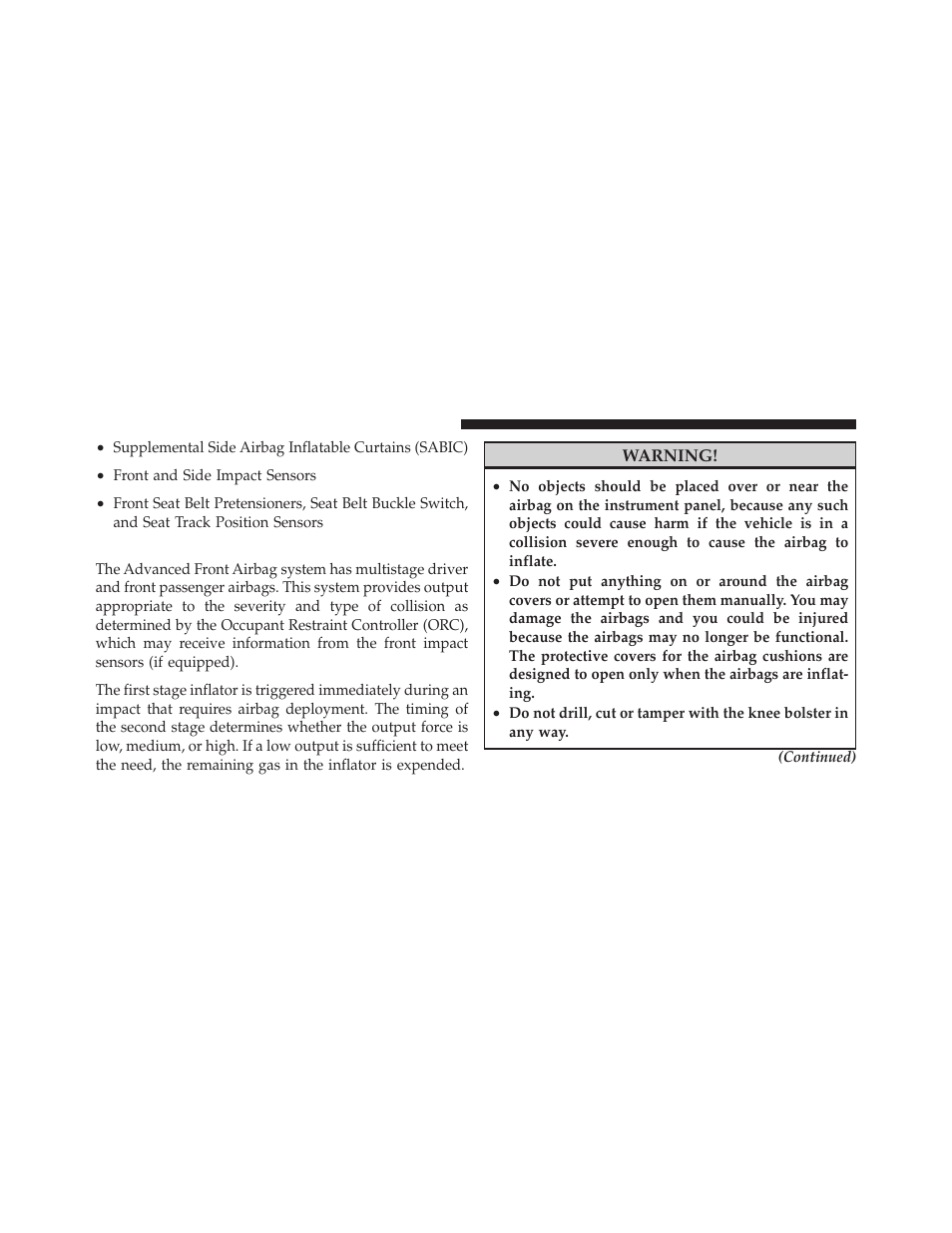 Advanced front airbag features | Dodge 2010 Ram Truck User Manual | Page 55 / 610