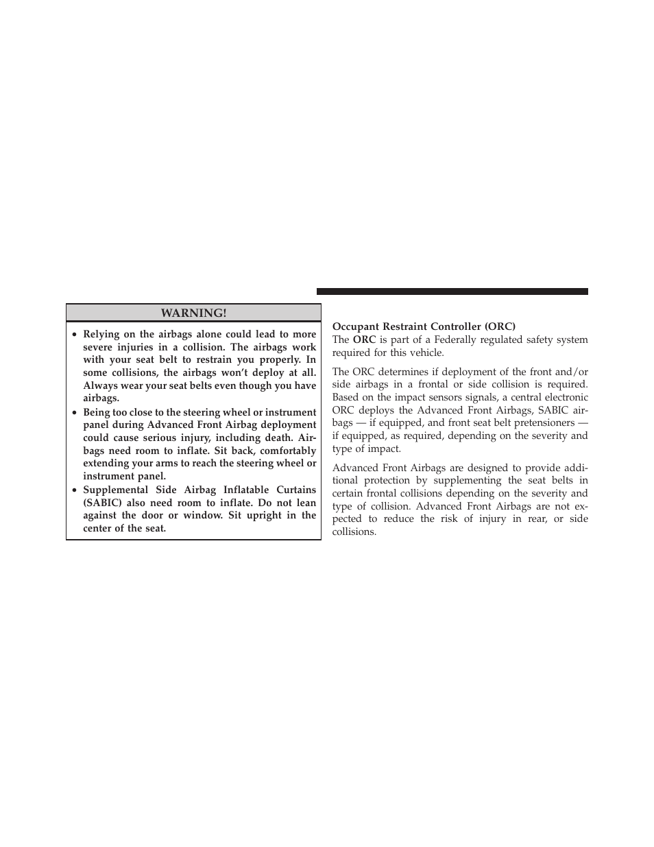 Airbag deployment sensors and controls | Dodge 2010 Ram Truck User Manual | Page 59 / 610