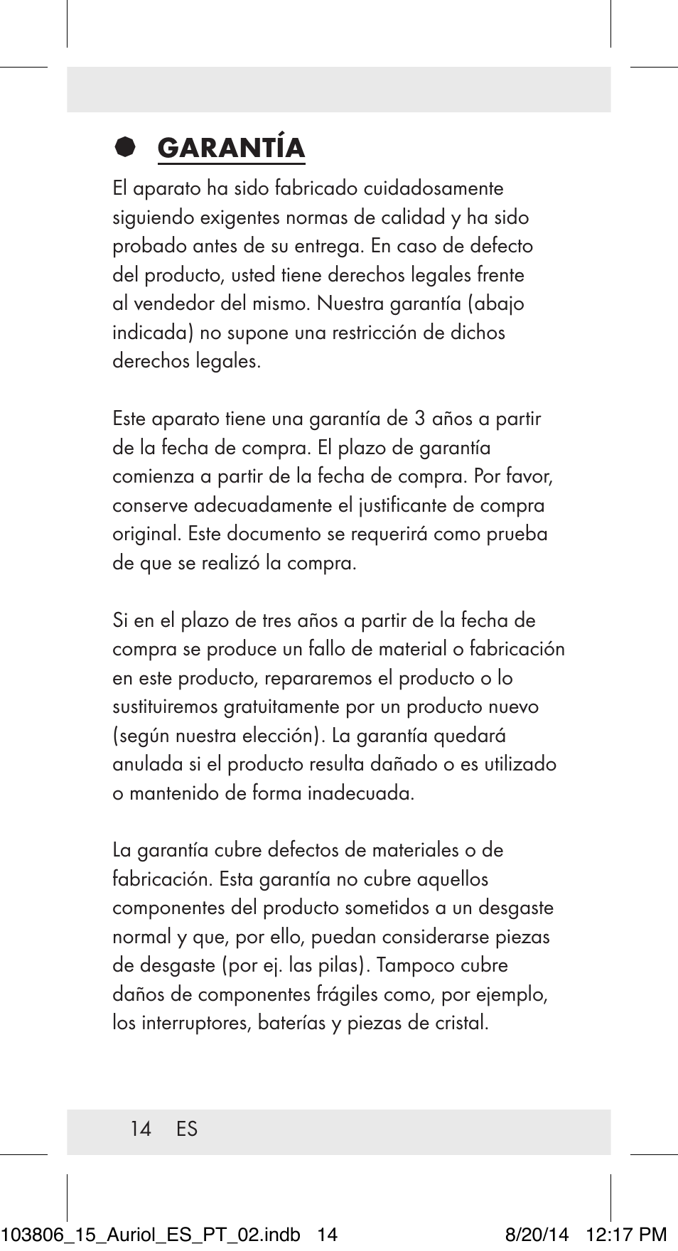 Garantía | Auriol 103806-14-xx User Manual | Page 15 / 60