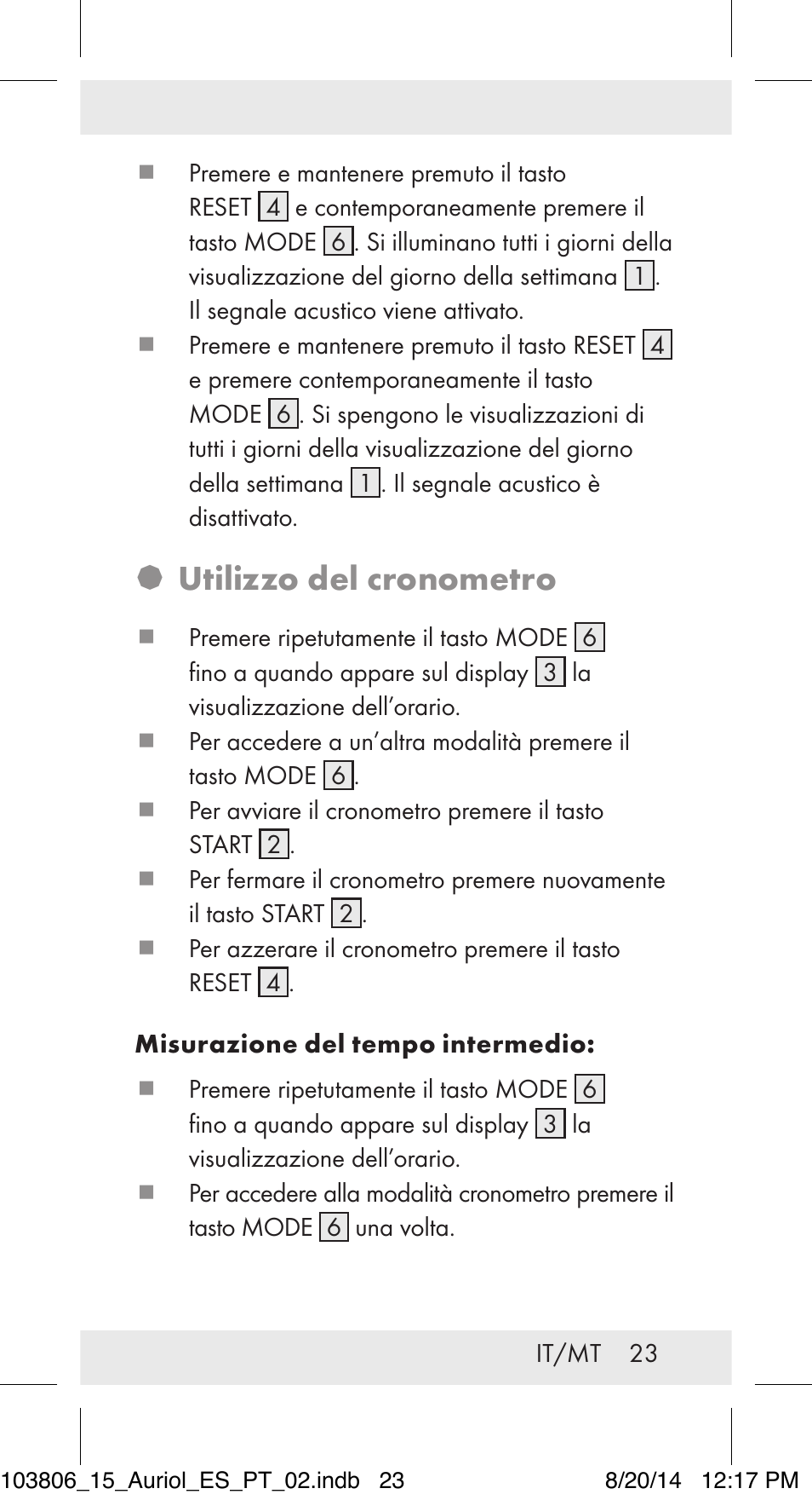 Utilizzo del cronometro | Auriol 103806-14-xx User Manual | Page 24 / 60