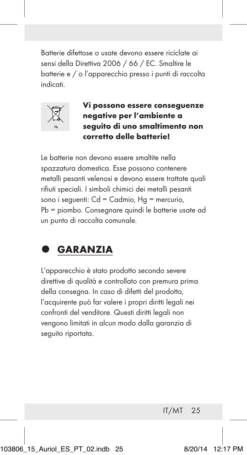 Garanzia | Auriol 103806-14-xx User Manual | Page 26 / 60