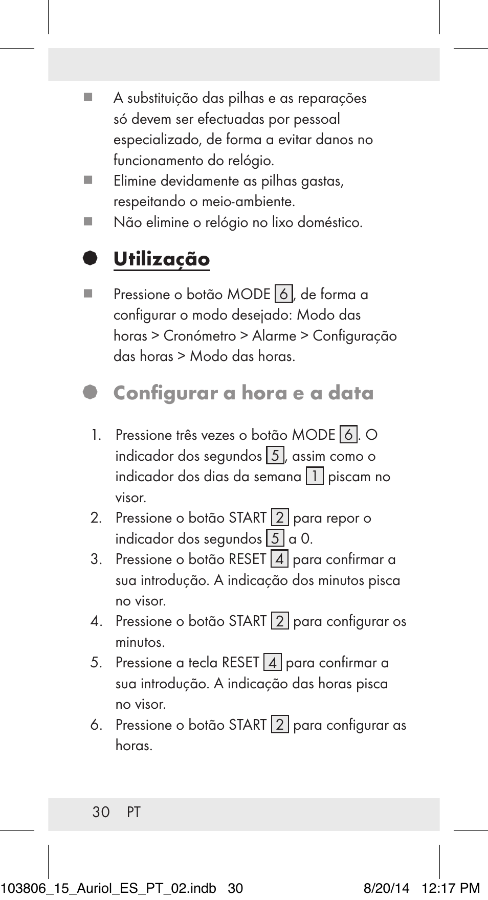 Utilização, Configurar a hora e a data | Auriol 103806-14-xx User Manual | Page 31 / 60